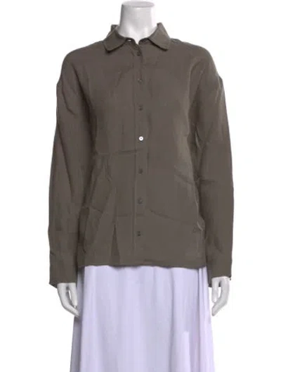 Pre-owned S Max Mara Long Sleeve Button-up Top In Brown