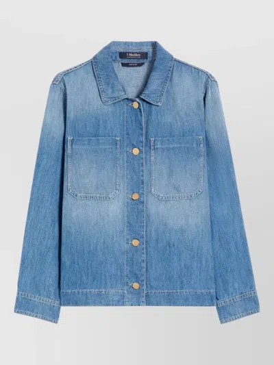 S Max Mara Long Sleeve Jacket Chest Pockets Collar In Blue