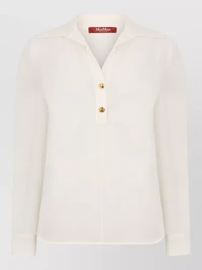 S Max Mara Long Sleeve Polo Shirt Button Collar In White