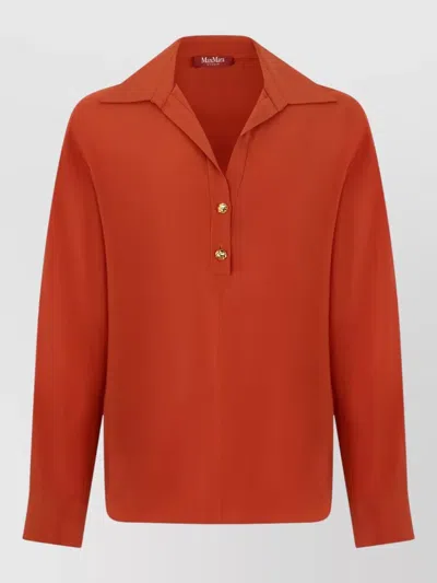 S Max Mara Long Sleeve V Neck Casual Shirt In Red