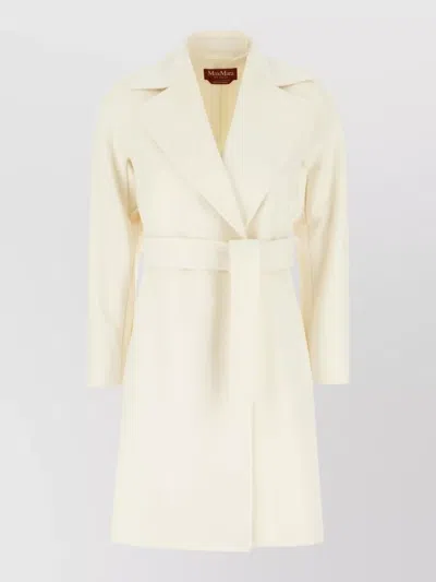 S Max Mara Longline Virgin Wool Coat Belted Waist In Neutral