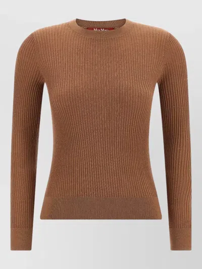 S Max Mara Marabu Crew Neck Glitter Long Sleeve Sweater In Brown