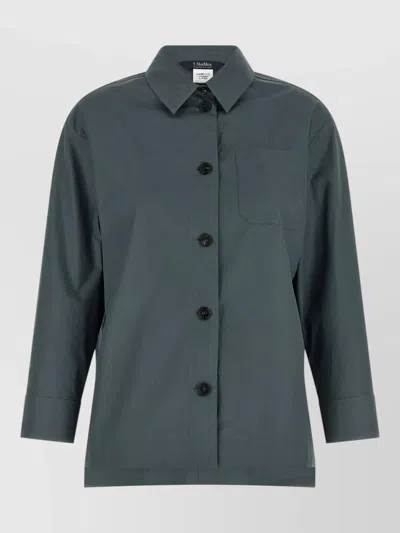 S Max Mara Marianne Shirt Jacket Chest Pocket Collar In Blue
