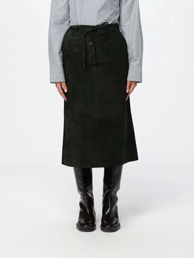 's Max Mara A-line Midi Skirt In Suede Leather With Drawstring Waist In Black