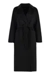 's Max Mara Belted Wool And Cashmere Coat With Large Pockets In Black