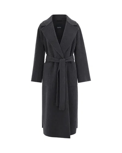 S Max Mara ' Belted Wool Wrap Coat In Gray