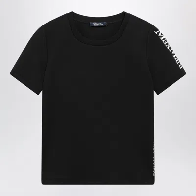 S Max Mara ' Black Cotton-blend T-shirt With Embroidered Logo