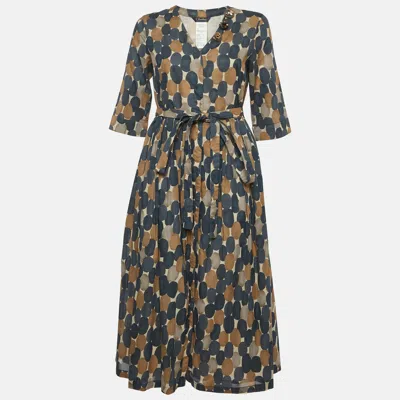 S Max Mara ' Blue/beige Pesche Print Cotton Midi Dress In Green