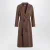 's Max Mara Long Robe Coat In Pure Virgin Wool With Matching Belt In Brown