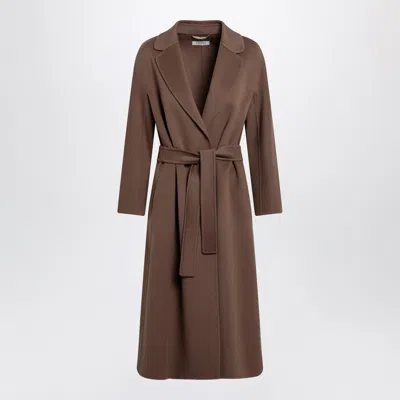's Max Mara Long Robe Coat In Pure Virgin Wool With Matching Belt In Brown