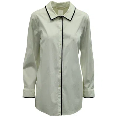 S Max Mara ' Button-down Shirt With Piping In White Cotton In Green