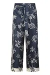 S Max Mara Cinzia Drawstrings Pants Printed Silk Twill Trousers Blue In Blue