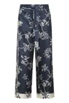 S Max Mara Cinzia Drawstrings Pants Printed Silk Twill Trousers Blue In Blue