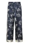S Max Mara Cinzia Drawstrings Pants Printed Silk Twill Trousers Blue In Blue