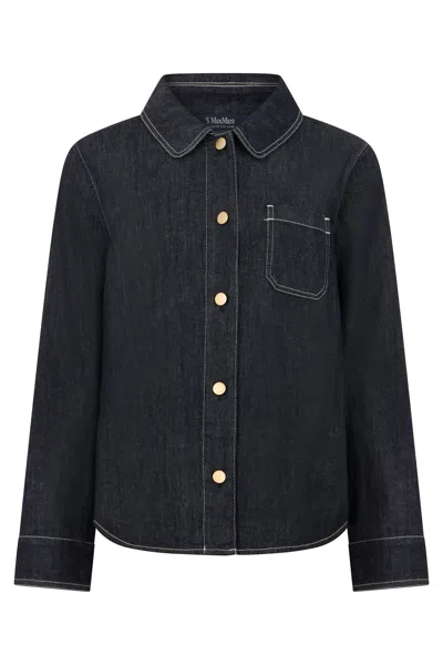 S Max Mara Denim Shirt Relaxed Cut Contrast Stitching In Blue