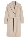 S Max Mara Virgin Wool Belted Single Breasted Coat In Beige