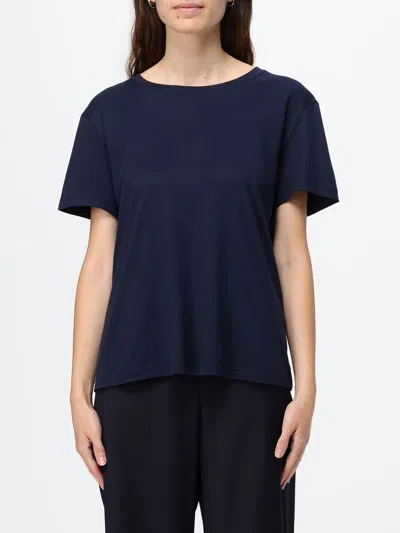 's Max Mara Crewneck T-shirt In Cotton Blend With Dropped Shoulders In Blue