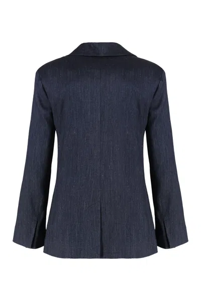 S Max Mara ' Derna Linen Blazer With Lapel Collar In Denim