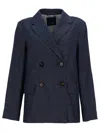 S Max Mara Double-breasted Cotton Blazer In Blue