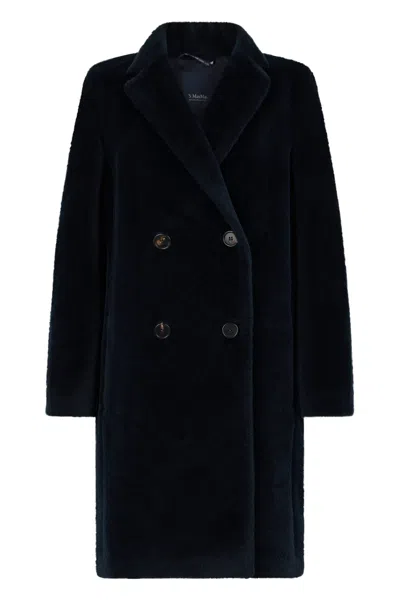 S Max Mara ' Double-breasted Wool & Alpaca Jacket With Classic Collar In Blue