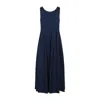 S Max Mara Pleated Dress Long Round Neckline In Blue