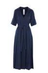's Max Mara Waist Belt Pleated Wrap Dress In Cornflower Blue