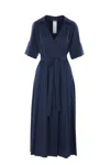 's Max Mara Waist Belt Pleated Wrap Dress In Cornflower Blue