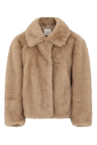 S Max Mara ' Faux Fur Jacket With Wide Collar And Button Front In Beige