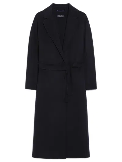 S MAX MARA 'S MAX MARA HAND-SEWN DOUBLE-DRAPE PURE WOOL ROBE JACKET WITH SMALL LAPEL COLLAR AND BELT