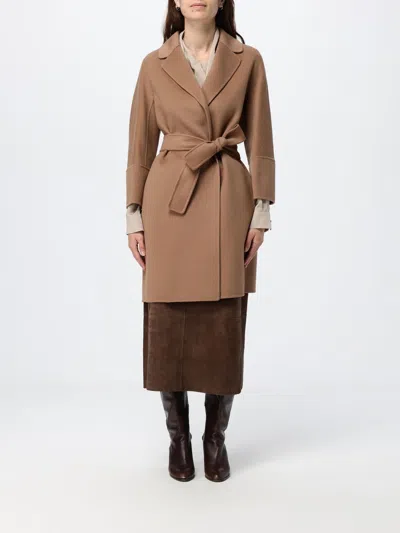's Max Mara Knee-length Robe Coat In Pure Virgin Wool In Beige
