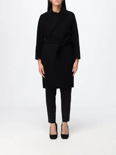 's Max Mara Knee-length Robe Coat In Pure Virgin Wool In Black