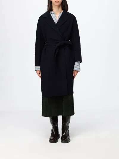 's Max Mara Knee-length Robe Coat In Pure Virgin Wool In Navy