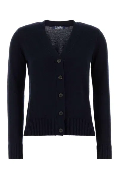 's Max Mara Wool V-neck Cardigan With Elbow Patches In Blue