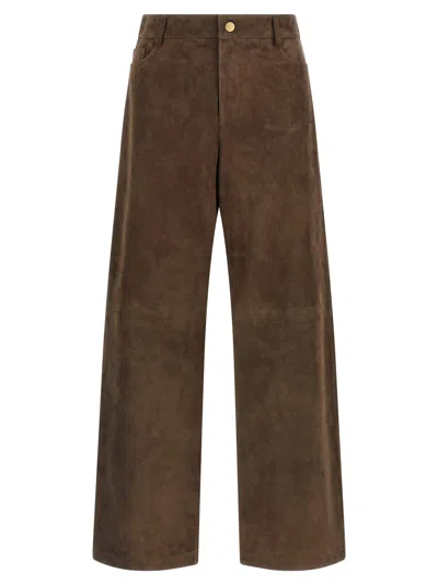 S Max Mara ' Lamb Leather Casual Women's Pants In Brown