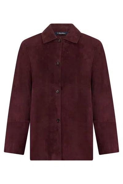 S Max Mara ' Lambskin Suede Jacket In Burgundy
