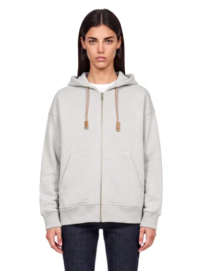 S Max Mara ' Leather Aglet-embellished Drawstring Hood Sweatshirt With Front Zip Pouch Pockets In Grigio