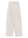 's Max Mara Linen High Waist Pleated Trousers With Belt In Beige