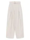 's Max Mara Linen High Waist Pleated Trousers With Belt In Beige