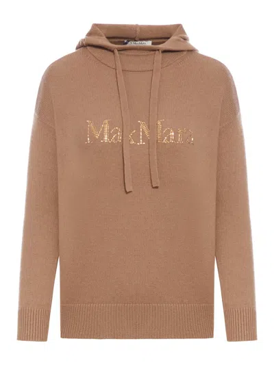 's Max Mara Agre Cotto Jersey Logo Hooded Sweatshirt In Beige