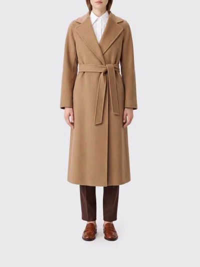 S Max Mara ' Long Belted Robe Coat In Wool With Lapel Collar In Neutral