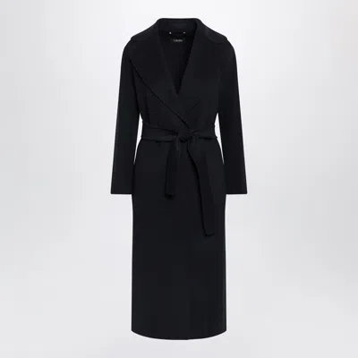 S Max Mara ' Long Robe Coat In Dark Blue Virgin Wool