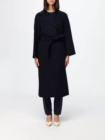 's Max Mara Long Robe Coat In Pure Virgin Wool With Matching Belt In Black