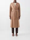 's Max Mara Long Robe Coat In Pure Virgin Wool With Matching Belt In Brown