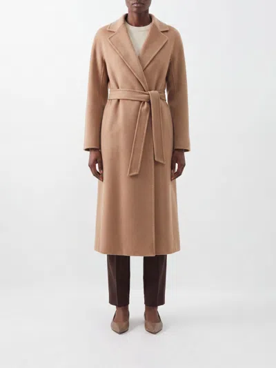's Max Mara Long Robe Coat In Pure Virgin Wool With Matching Belt In Brown