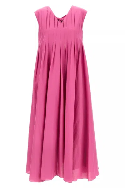 's Max Mara Long Sleeveless Dress In Cotton Canvas And Ramie - Size 40 In Pink