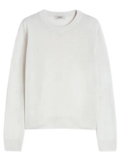 S Max Mara ' Max Mara Embossed Logo Elbow Crewneck Sweater, Straight Fit In Bianco