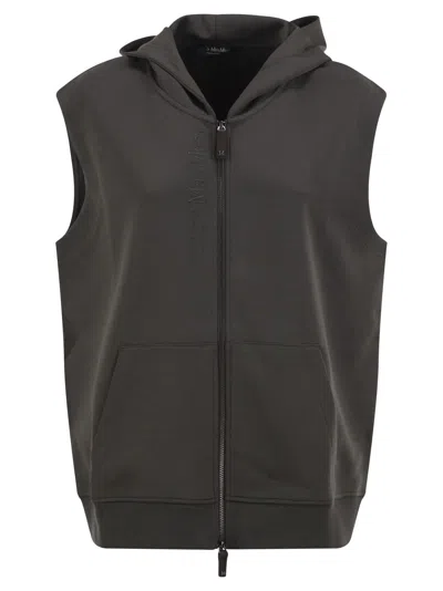 S Max Mara '' Hooded Zip Front Sweatshirt Vest With Embroidered Detail In Grigio