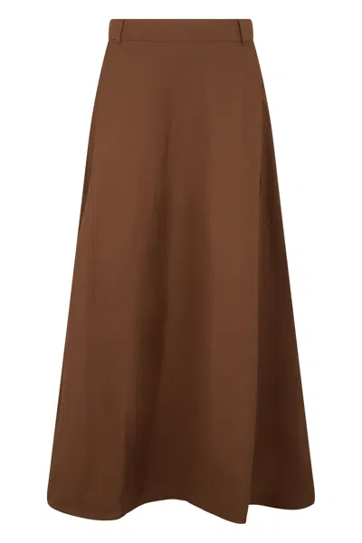 S Max Mara High Waist Flared Long Pleated Skirt In Brown