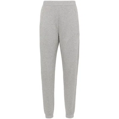 S Max Mara Logo-embroidered Mélange Track Pants In Grey