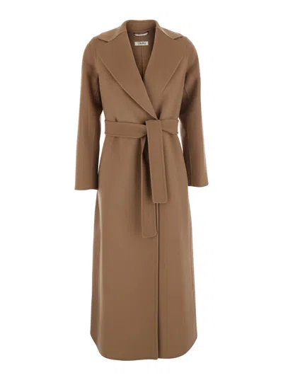 S Max Mara Long Coat With Belt In Brown